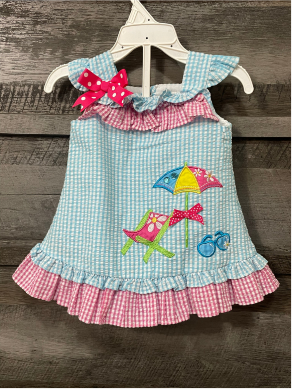 Rare Editions Baby Girl Beach Gingham Sundress Bloomers Set 6-9 Months Blue Pink